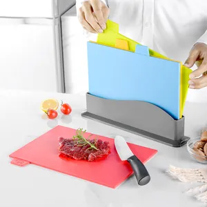4 Color Food Classification Cutting Board Set With Storage Stand Thickened PP Plastic Kitchen Chopping Board Non-Slip For Meat Fish Vegetable Fruit