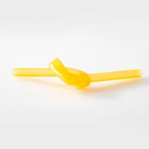 Food-grade reusable yellow silicone straw with flexible knotted design for juices