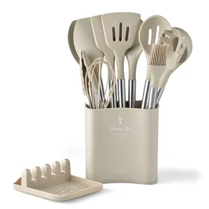 Set di utensili da cucina in silicone da 12 pezzi con manici in acciaio inossidabile