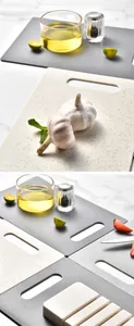 Detailed view of textured non-slip PP plastic cutting boards with handle in various colors
