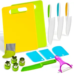 Colorful 15-piece children's plastic kitchen knife and baking tool set for safe cooking