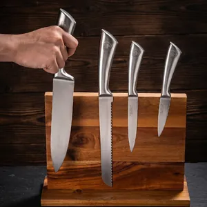 Ceppo portacoltelli magnetico in legno bifacciale con set di 4 coltelli da cucina