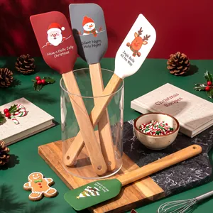 Christmas silicone spatula set with beech wood handles and festive holiday prints