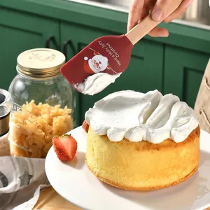 Silicone Christmas spatula with beech wood handle for baking and cake decorating