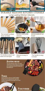 Detailed features of 44pcs heat-resistant silicone kitchen utensils with wooden handles