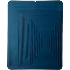 Premium dark blue silicone drying mat set in three sizes for kitchen counter insulation.