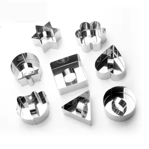 Set of premium stainless steel mousse cake molds with pushers in various geometric shapes
