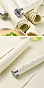 Detailed view of food-grade non-stick silicone rolling pin with engraved scales for baking