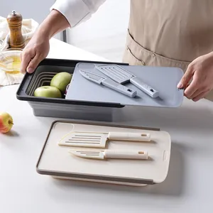 Folding Drain Basket And Cutting Board Set Multifunctional Collapsible Kitchen Washing Basket Portable Outdoor Camping Picnic Drainer Plastic Kitchenware