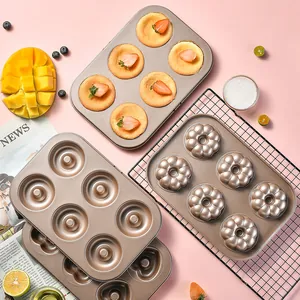 6-Loch Antihaft Kohlenstoffstahl Kuchenform Champagnergold Donutform Herz Blume Spirale Backblech Für Den Ofen