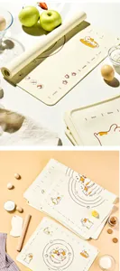 Detailed view of the three-piece cartoon cat silicone baking mat set with measurements