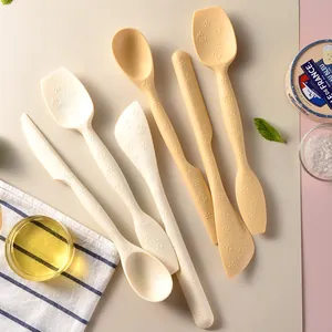 Integrated Double Headed Silicone Spatula Floral Embossed Pattern Cream White Heat Resistant Scraper Jam Butter Spreader Mixer