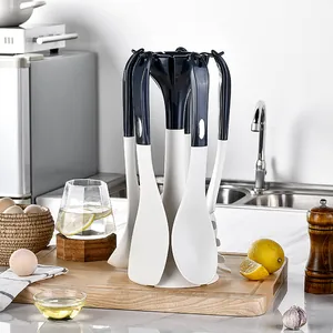 Juego de 6 utensilios de cocina de silicona con soporte de almacenamiento colgante