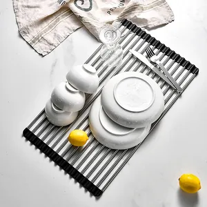 304 Edelstahl Aufrollbares Geschirrabtropfgestell Über Dem Spülbecken Faltbarer Silikon Küchen Organizer Matte Zur Aufbewahrung