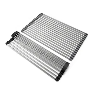 Aufrollbares Abtropfgestell aus Edelstahl für die Spüle, faltbar und platzsparendes Design.