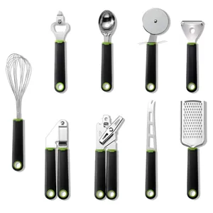 Complete 9-delige roestvrijstalen keukenhulpset met ergonomische antislip handgrepen