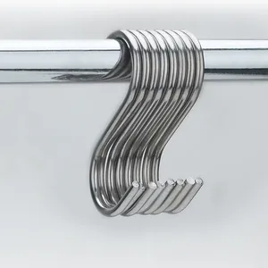 Set of durable stainless steel S-shaped kitchen hooks for hanging utensils on storage rail