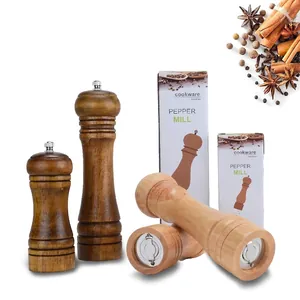 Premium oak wood pepper mill set with ceramic core for gourmet kitchen spice grinding