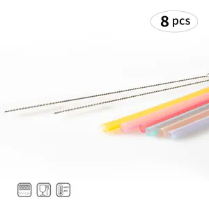 Reusable colorful silicone drinking straws set with 2 cleaning brushes 8 pcs pack
