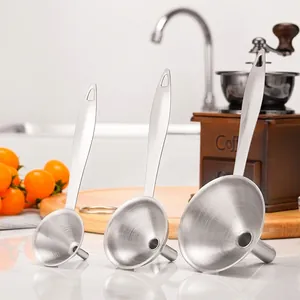 Stainless Steel Mini Funnel Set for Kitchen Home Use Oil Vinegar Essential Oil Filling Long Handle Funnel with Hanging Ring