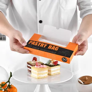 50pcs disposable pastry bags in a convenient orange dispenser box for baking.