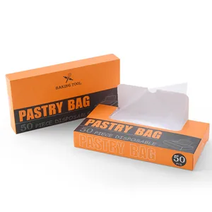 50pcs disposable transparent PE pastry bags in a convenient orange dispenser box for baking