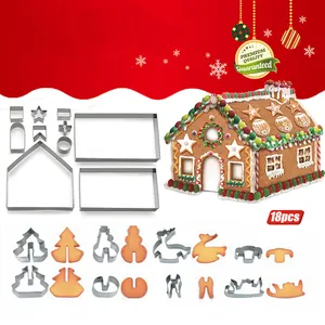 18Pcs Weihnachten 3D Lebkuchenhaus Ausstechform Set Edelstahl DIY Backformen Für Festliche Party Kuchen Dekoration