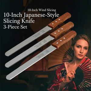 Cuchillo de Pan Profesional de Acero Inoxidable Dentado para Rebanar Tostadas Pasteles Herramienta de Cocina Con Mango Ergonómico Efecto Madera