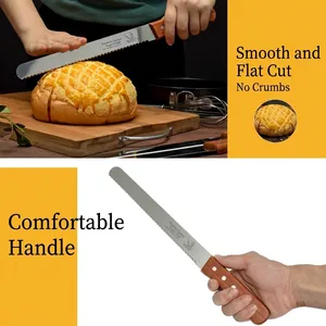 Cuchillo para pan de 10 pulgadas de acero inoxidable con mango de madera ergonómico