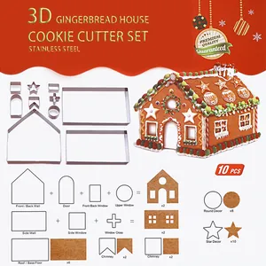 3D Stainless Steel Christmas Gingerbread House Cookie Cutter Set DIY Baking Moulds For Holiday Party Kitchen Tools