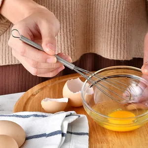 Small 430 stainless steel manual whisk with spring handle for beating eggs and cream