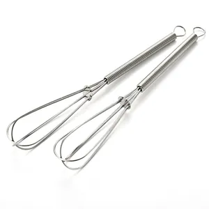 High quality 430 stainless steel mini manual egg whisk with ergonomic spring handle