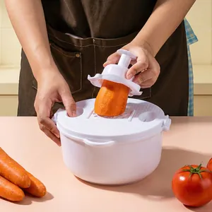 Professional multi-functional vegetable slicer with hand guard and drain basket for kitchen