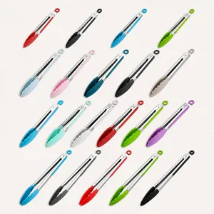 Silicone Food Tongs Heat Resistant Polished BBQ Grilling Tongs Scalloped Head Non-Slip Handle For Bread Salad Kitchen Cooking