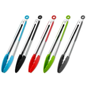 Professional heat resistant silicone food tongs set of five colors for BBQ and baking