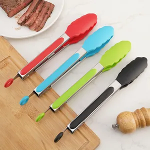 Professional heat-resistant silicone food tongs set in multiple colors for BBQ grilling