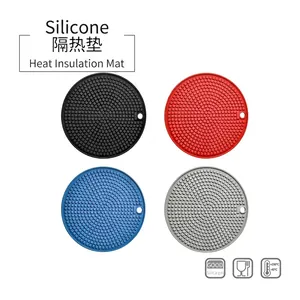 Set of 4 durable round silicone heat resistant mats in multiple colors for kitchen use