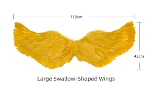 Tableau des tailles détaillé pour les grandes ailes en plumes jaunes de 110 cm sur 45 cm