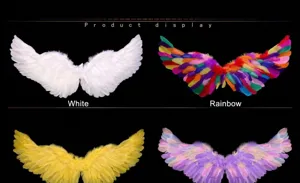 Ailes d'ange en plumes blanches et multicolores pour accessoires de cosplay enfant