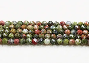 Macro view of faceted natural unakite stone beads for custom jewelry design projects