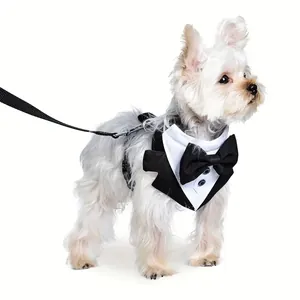 Hundegeschirr Smoking Weste mit Fliege und Leine für kleine Hunde Hochzeit Outfit