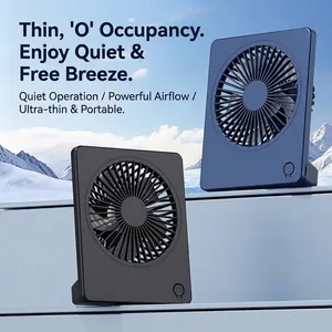 Macro view of ultra-thin portable USB rechargeable fans in black and blue finishes