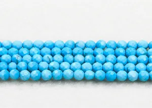 Macro detail of faceted blue turquoise round beads for DIY jewelry making accessories.