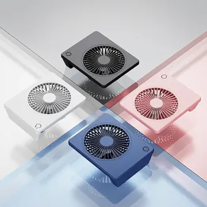 Portable ultra-thin card-style USB rechargeable desktop fans shown in four vibrant colors
