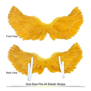 Ali da angelo in piume gialle con cinghie elastiche per cosplay