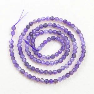 Fili di perle tonde di ametista viola sfaccettate per la creazione di gioielli