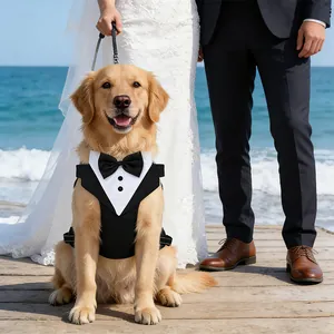 Eleganter schwarz-weißer Hunde-Tuxedo-Geschirr-Westen-Satz für Hochzeiten und Feiern