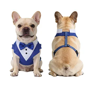 Hunde-Brustgeschirr im blauen Smoking-Stil mit Fliege für kleine und große Hunde