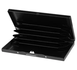 Slim black stainless steel RFID blocking credit card holder with 6 accordion slots