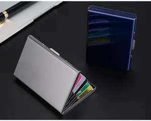 Close-up of stainless steel card holders showing brushed and glossy textures and card slots.